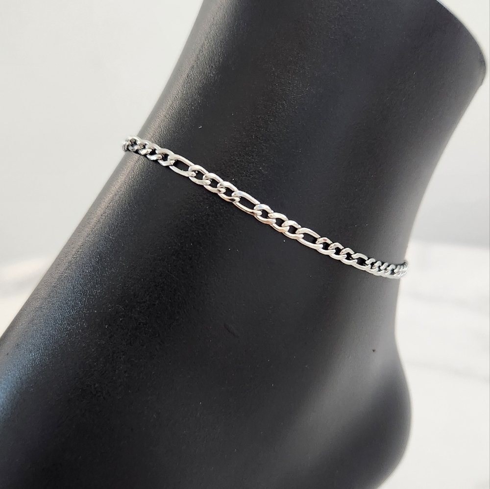 Stainless Steel Silver Figaro Chain Anklet Bracelet - Picture 5 of 12